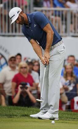 July 3, 2016 - Akron, OH, USA - Dustin Johnson putts on 18 during the final round of the Bridgestone Invitational golf tournament on Sunday, July 3, 2016, at Firestone Country Club in Akron, Ohio. Johnson won the tournament by one stroke. Bridgestone Invitational - ZUMAm67_