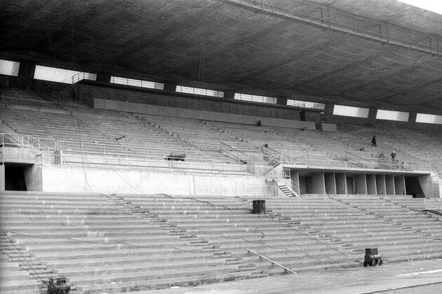 Fußball, Stadiongeschichte Fortuna Düsseldorf Baustelle Rheinstadion Düsseldorf, Heimspielstätte der Düsseldorfer Fortuna
