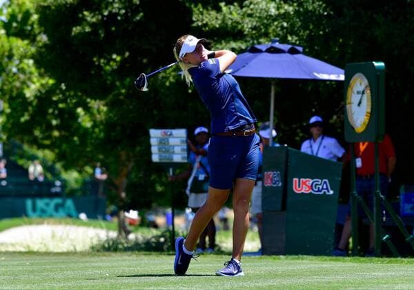 07 July 16: Nicole Broch Larsen tees off 10 during the US Women s Open at CordeValle Golf Club in San Martin, CA. (Photo by Rob Sirota Icon Sportswire) GOLF: JUL 07 LPGA Golf Damen - U.S. Women s Open - First Round Icon16070718171 EDITORIAL USE ONLY