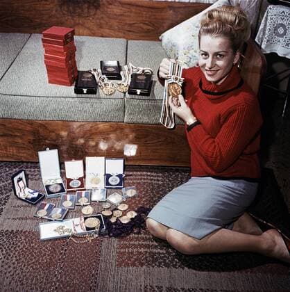 One of CzechoSaovakia s most famous SaortSaomen Vera Caslavska winning a total of three gold medals at the Tokyo Olympics in 1964. (CTKxPhoto AlexandrxHampl) CTKPhotoFO00280001 