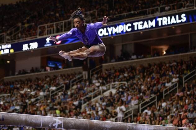 July 8, 2016 - San Jose, California, U.S - SIMONE BILES competes on the balance beam during the 2016 US Women s Gymnastics Olympic Trials in the SAP Center, San Jose, California. Gymnastics 2016 - US Women s Olympic Trials - ZUMAs146