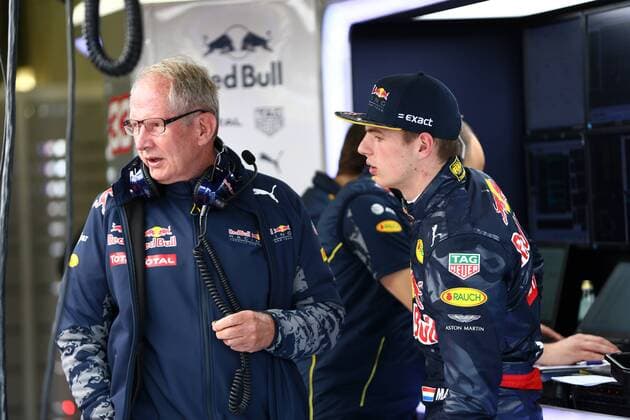 British Grand Prix, Silverstone 07 - 10 July 2016 09.07.2016 - Free Practice 3, Helmut Marko (AUT), Red Bull Racing, Red Bull Advisor and Max Verstappen (NED) Red Bull Racing RB12 
