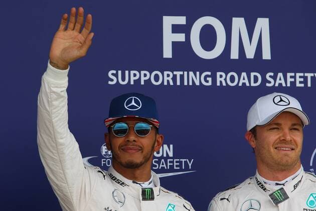 British Grand Prix, Silverstone 07 - 10 July 2016 09.07.2016 - Qualifying, Lewis Hamilton (GBR) Mercedes AMG F1 W07 Hybrid pole position and Nico Rosberg (GER) Mercedes AMG F1 W07 Hybrid second 