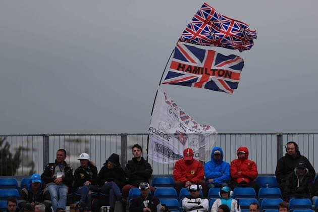 09.07.2016. Silverstone, Northants, England. Formula One British Grand Prix Qualifying on a damp circuit. Lewis Hamilton fans show their support and flags xLeannexBoonx  ActionPlus11759960