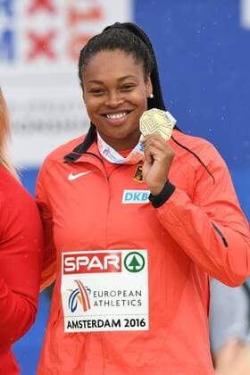 Amsterdam, Leichtathletik, Athletics, Track and Field, EAA, Leichtathletik EM Amsterdam 2016, European Championships Amsterdam, 06.07-10.07.2016, Olympiastadion Amsterdam,Shanice Craft , Diskuswurf Frauen Deutschland, Siegerehrung, Podium, Bronze Medaille,