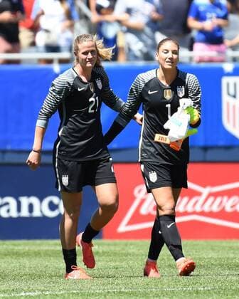 09 July 2016: United States goalkeeper Alyssa Naeher (21) and United States goalkeeper Hope Solo (1) celebrate after a game between South Africa and USA at Soldier Field in Chicago, IL. (Photo by Patrick Gorski Icon Sportswire) SOCCER: JUL 09 Women s - South Africa v USA Icon09071622 EDITORIAL USE ONLY