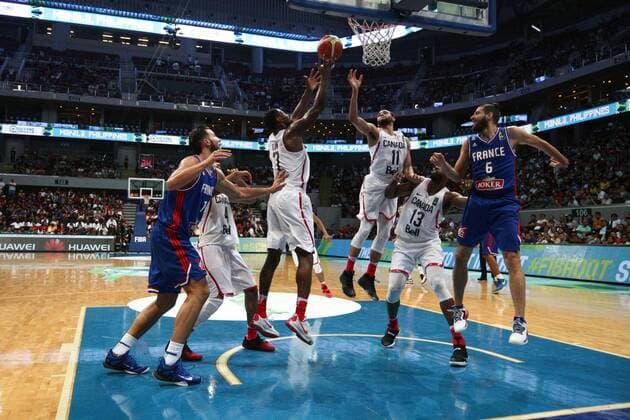 July 10, 2016 - Philippines - France and Canada battled at the Mall of Asia Arena in Pasay City for the FIBA Olympic Qualifying Tournament. France advances to the Olympics by winning the last slot of the qualifying tournament with 83 points versus CanadaÃ¢â‚¬â ¢s 74. World News - July 10, 2016 - ZUMAs166