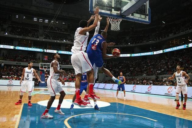 July 10, 2016 - Philippines - France and Canada battled at the Mall of Asia Arena in Pasay City for the FIBA Olympic Qualifying Tournament. France advances to the Olympics by winning the last slot of the qualifying tournament with 83 points versus CanadaÃ¢â‚¬â ¢s 74. World News - July 10, 2016 - ZUMAs166