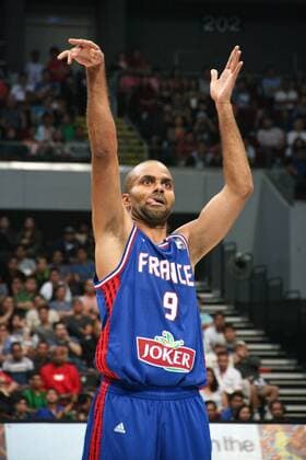 July 10, 2016 - Philippines - Tony Parker gestures after shooting a free throw. France and Canada battled at the Mall of Asia Arena in Pasay City for the FIBA Olympic Qualifying Tournament. France advances to the Olympics by winning the last slot of the qualifying tournament with 83 points versus CanadaÃ¢â‚¬â ¢s 74. World News - July 10, 2016 - ZUMAs166