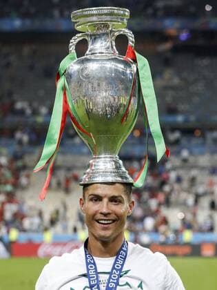 Cristiano Ronaldo of Portugal with Coupe Henri Delaunay during the UEFA EURO EM Europameisterschaft Fussball 2016 final match between Portugal and France on July 10, 2016 at the Stade de France in Paris, France. Portugal v France UEFA EURO 2016 final 2016 2017 xVIxxIVx 5829994