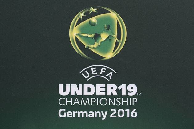 11.07.2016, xjfx, Fussball Europameisterschaft 2016 U19 (U 19), Deutschland - Italien, emspor v.l. Logo U19 (U 19) EM,UEFA Stuttgart