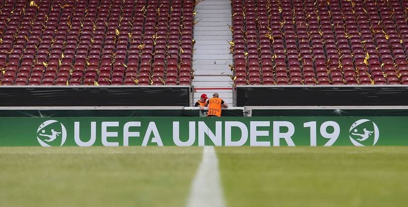 11.07.2016, xjfx, Fussball Europameisterschaft 2016 U19 (U 19), Deutschland - Italien, emspor v.l. Logo U19 (U 19) EM,UEFA Stuttgart
