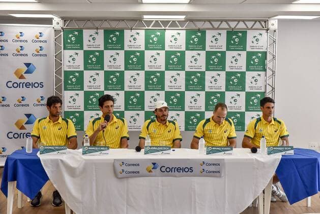 Copa Davis Brasil X Equador Brazilian team during a press conference PK Pressekonferenz before the matches between BRAZIL ECUADOR X-evaluated by the American Zonal I Davis Cup at the Arena Minas Tennis Club in Belo Horizonte on the afternoon of Tuesday. x1159831x  Mour?oxPanda