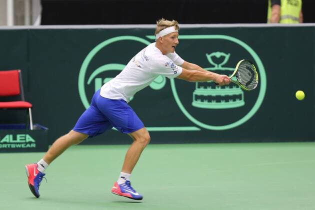 Czech tennis player Zdenek Kolar in action during the training session prior to the Davis Cup quarterfinal match against France in Trinec, Czech Republic, July 13, 2016. (CTKxPhoto PetrxSznapka) CTKPhotoP201607130391501  SZN 02
