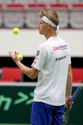 Czech tennis player Zdenek Kolar in action during the training session prior to the Davis Cup quarterfinal match against France in Trinec, Czech Republic, July 13, 2016. (CTKxPhoto PetrxSznapka) CTKPhotoP201607130395601  SZN 11