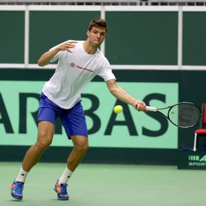 Czech tennis player Jiri Vesely in action during the training session prior to the Davis Cup quarterfinal match against France in Trinec, Czech Republic, July 13, 2016. (CTKxPhoto PetrxSznapka) CTKPhotoP201607130398501  SZN 07