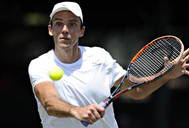 July 13, 2016: Ivo Karlovic (CRO) hits a backhand volley in his round of 16 match vs. Frank Dancevic (CAN) at the 2016 Hall of Fame Championships held at the Casino at Newport, R.I. This ATP Tennis Herren match was won by Karlovic 3-6,7-6 (7-5), 6-4. Tennis 2016: Hall of Fame Championships JUL, 16 - ZUMAc04_