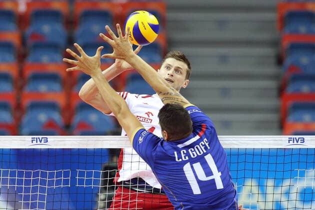 FIVB WORLD LEAGUE FINALS KRAKOW 2016 Poland - France ATAKUJE PIOTR NOWAKOWSKI BLOK NICOLAS LE GOFF  20160713CSJP3042