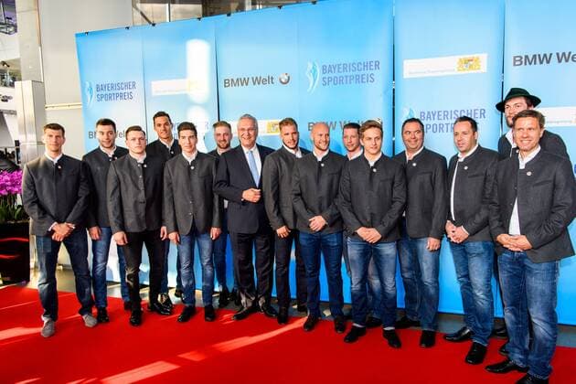 GER, Bayerische Sportpreis 2016 16.07.2016, BMW Welt, Muenchen, GER, Bayerische Sportpreis 2016, im Bild Johannes Hermann mit dem EHC Red Bull Muenchen nordphotoxStraubmeier