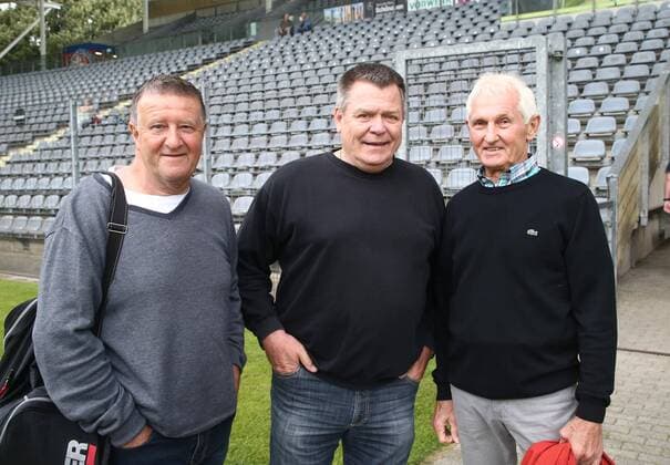 Wuppertaler SV Legenden - Bundesligaallstars, 16.07.2016 -- vl; Detlev Webers, Manfred Cremer und Günter Pröpper (alle Wuppertaler SV, Bundesliga 1970 ziger )