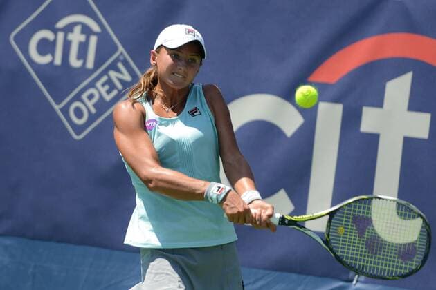 July 17, 2016 - Washington D.C, United States - VARVARA FLINK of Russia in her second round qualifying match at the Citi Open tennis tournament in Washington D.C. Tennis 2016 - Citi Open - Qualifying Day Two - ZUMAl132