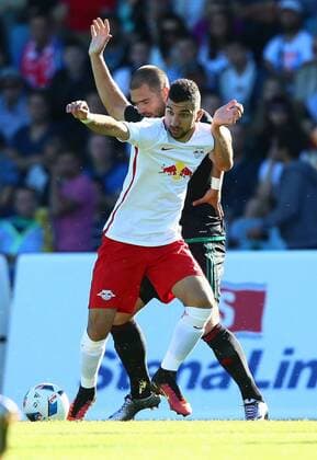 SOCCER - CL quali, Liepaja vs RBS LIEPAJA,LATVIA,19.JUL.16 - SOCCER - UEFA Champions League, qualification, FK Liepaja vs Red Bull Salzburg. Image shows Munas Dabbur (RBS) and Oskars Klava (Liepaja). GEPAxpictures xFelixxRoittner