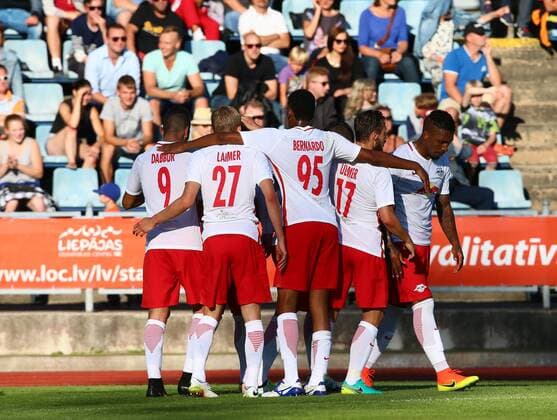 SOCCER - CL quali, Liepaja vs RBS LIEPAJA,LATVIA,19.JUL.16 - SOCCER - UEFA Champions League, qualification, FK Liepaja vs Red Bull Salzburg. Image shows the rejoicing of RBS. GEPAxpictures xFelixxRoittner