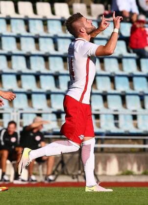 SOCCER - CL quali, Liepaja vs RBS LIEPAJA,LATVIA,19.JUL.16 - SOCCER - UEFA Champions League, qualification, FK Liepaja vs Red Bull Salzburg. Image shows the rejoicing of Valon Berisha (RBS). GEPAxpictures xFelixxRoittner
