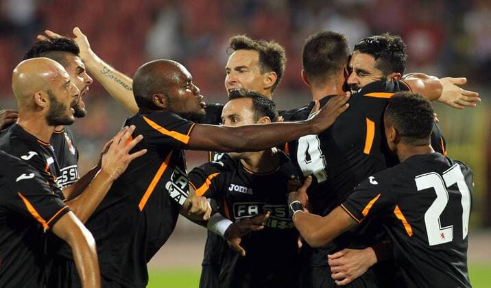 19.07.2016 Belgrade(Serbia) FK Crvena Zvezda(FC Red Star)-FC Valletta UEFA Champions League qualify 2nd leg men s football Jonathan Caruana() FC Valletta celebrate first scored goal with Ian Azzopardi(L), Romeu Romao(2L), : 