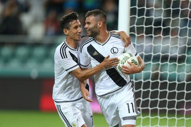 19.07.2016 WARSZAWA, FOOTBALL UEFA CHAMPIONS LEAGUE - 2ND QUALIFICATION ROUND -- LEGIA WARSZAWA - ZRINJSKI MOSTAR -- NZ MICHAL ALEKSANDROW, NEMANJA NIKOLIC RADOSC BRAMKA, GOL - -  20160719CSLG0031