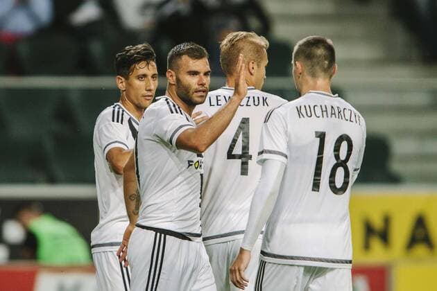 19.07.2016 WARSZAWA, FOOTBALL UEFA CHAMPIONS LEAGUE - 2ND QUALIFICATION ROUND -- LEGIA WARSZAWA - ZRINJSKI MOSTAR -- NZ NEMANJA NIKOLIC , MICHAL KUCHARCZYK , RADOSC  20160719-CSRJ23519