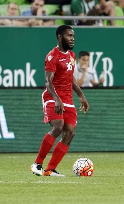 BUDAPEST, HUNGARY - JULY 20: Sodiq Atanda of FK Partizani controls the ball during the UEFA Champions League Qualifying Round match between Ferencvarosi TC and FK Partizani at Groupama Arena on July 20, 2016 in Budapest, Hungary. LaszloxSzirtesi 