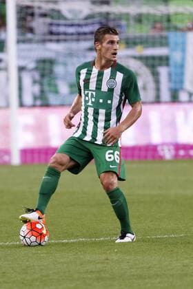 BUDAPEST, HUNGARY - JULY 20: Emir Dilaver of Ferencvarosi TC controls the ball during the UEFA Champions League Qualifying Round match between Ferencvarosi TC and FK Partizani at Groupama Arena on July 20, 2016 in Budapest, Hungary. LaszloxSzirtesi 