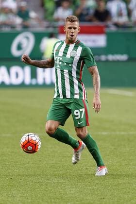BUDAPEST, HUNGARY - JULY 20: Roland Varga of Ferencvarosi TC controls the ball during the UEFA Champions League Qualifying Round match between Ferencvarosi TC and FK Partizani at Groupama Arena on July 20, 2016 in Budapest, Hungary. LaszloxSzirtesi 