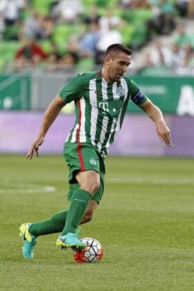 BUDAPEST, HUNGARY - JULY 20: Daniel Bode of Ferencvarosi TC controls the ball during the UEFA Champions League Qualifying Round match between Ferencvarosi TC and FK Partizani at Groupama Arena on July 20, 2016 in Budapest, Hungary LaszloxSzirtesi 