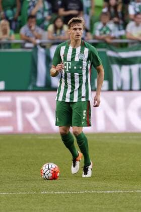 BUDAPEST, HUNGARY - JULY 20: Oliver Husing of Ferencvarosi TC controls the ball during the UEFA Champions League Qualifying Round match between Ferencvarosi TC and FK Partizani at Groupama Arena on July 20, 2016 in Budapest, Hungary LaszloxSzirtesi 
