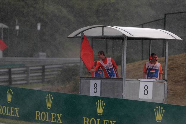 23.07.2016. The Hungaroring Mogyor& xf3;d, Hungary. Formula 1 grand prix of Hungary, qualifying sessions. Heavy rain caused session to be delayed and red flagged multiple times In a wet and disjointed session, the course was red flagged multiple times, due to standing water on the track. Rosberg took pole as Hamilton was held up on his final qualifying lap and Hamilton was 2nd. xLeannexBoonx  ActionPlus11764431