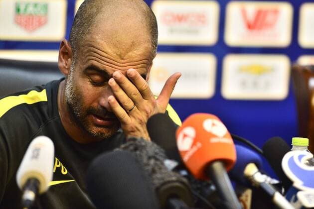 Head coach Pep Guardiola of Manchester City attends a press conference PK Pressekonferenz for the Beijing match of the 2016 International Champions Cup China in Beijing, China, 24 July 2016. Pep Guardiola leads Fernandinho to preheat ICC match against Manchester United ManU  20160724_05326