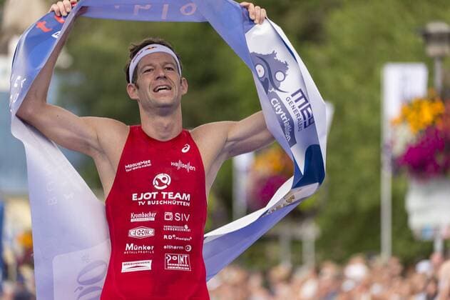 Sieger, Sven Riederer, 1. Bitburger 0,0% Triathlon-Bundesliga, Herren, Mey Generalbau Citytriathlon Tuebingen, DTU-Roadshow 2016, Deutsche Triathlon Union, 24.07.2016, Tuebingen Copyright: Walther Eibner-Pressefoto EP_SWR