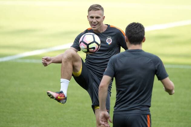 Soccer players of Sparta Praha Borek Dockal (left) and David Lafata in action during the training session prior to 3rd qualifying round of football Champions League, 1st leg: Sparta Praha vs Steaua Bucharest in Prague, Czech Republic, July 25, 2016. (CTKxPhoto MichalxKamaryt) CTKPhotoP201607250755101  kmt 5