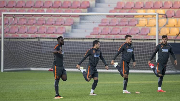 Soccer players of Steaua Bucharest (L-R) MUNIRU SULLEY, NICOLAE STANCIU, MIHAI PINTILI, ALIN TOSCA LAURENTIU REGHECAMPF in action during the training session prior to 3rd qualifying round of football Champions League, 1st leg: Sparta Praha vs Steaua Bucharest in Prague, Czech Republic, July 25, 2016. (CTKxPhoto MichalxKamaryt) CTKPhotoP201607250843701  kmt 5 K