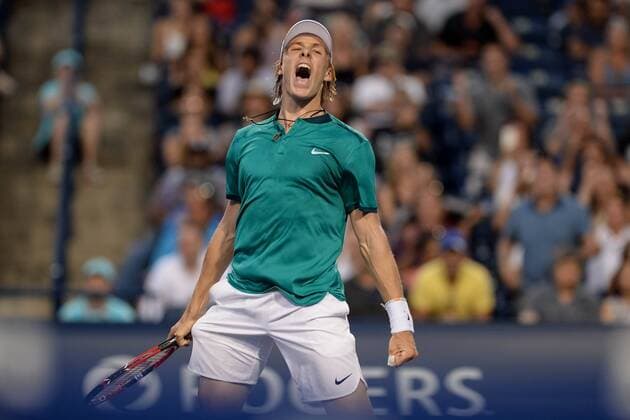 July 25, 2016: Denis Shapovalov of Canada reacts after winning his first round match against Nick Kyrgios or Australia during the Rogers Cup tournament at the Aviva Centre in Toronto, Ontario, Canada on July 25, 2016. Cal Media TENNIS 2016 - Rogers Cup Toronto July 25 - ZUMAc04_