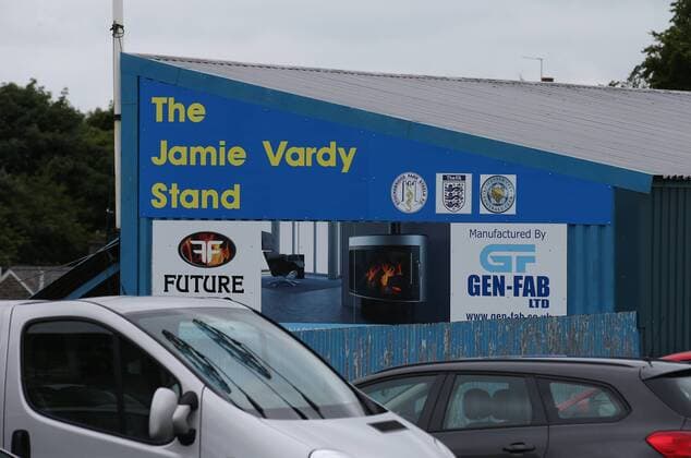 The Stand named in honour of Jamie Vardy at the Stockbridge Park Steels club during the pre season friendly at the Local Look Stadium, Stocksbridge. Picture date: July 9th, 2016. Pic Simon Bellis Sportimage EDITORIAL USE ONLY. No use with unauthorised audio, video, data, fixture lists, club league logos or live services. Online in-match use limited to 120 images, no video emulation. No use in betting, games or single club league player publications.