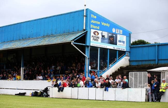 The Stand named in honour of Jamie Vardy at the Stockbridge Park Steels club during the pre season friendly at the Local Look Stadium, Stocksbridge. Picture date: July 9th, 2016. Pic Simon Bellis Sportimage EDITORIAL USE ONLY. No use with unauthorised audio, video, data, fixture lists, club league logos or live services. Online in-match use limited to 120 images, no video emulation. No use in betting, games or single club league player publications.