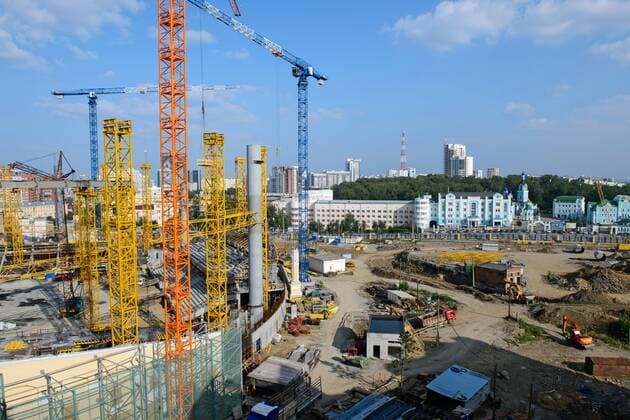 FuÃŸball, Zentralstadion in Jekaterinburg im Bau fÃ¼r die FIFA WM 2018 YEKATERINBURG, RUSSIA - JULY 26, 2016: A view of Yekaterinburg Central Stadium (Yekaterinburg Arena) that is currently under renovation. The stadium will host 2018 FIFA World Cup WM Weltmeisterschaft Fussball matches. Donat Sorokin TASS  72454756st