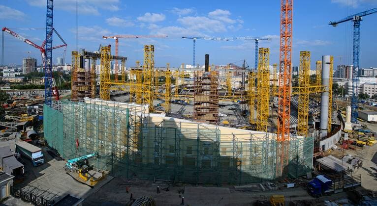 FuÃŸball, Zentralstadion in Jekaterinburg im Bau fÃ¼r die FIFA WM 2018 YEKATERINBURG, RUSSIA - JULY 26, 2016: A view of Yekaterinburg Central Stadium (Yekaterinburg Arena) that is currently under renovation. The stadium will host 2018 FIFA World Cup WM Weltmeisterschaft Fussball matches. Donat Sorokin TASS  72454763st