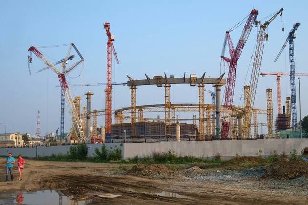 FuÃŸball, Zentralstadion in Jekaterinburg im Bau fÃ¼r die FIFA WM 2018 YEKATERINBURG, RUSSIA - JULY 26, 2016: A view of Yekaterinburg Central Stadium (Yekaterinburg Arena) that is currently under renovation. The stadium will host 2018 FIFA World Cup WM Weltmeisterschaft Fussball matches. Donat Sorokin TASS  72454765st