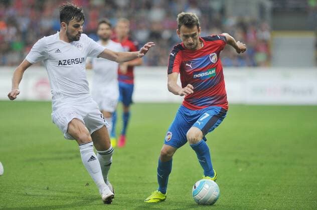Michel of Karabach, left, and Tomas Horava of Viktoria in action during the 3rd qualifying round of football Champions League, 1st leg: FC Viktoria Pilsen vs FK Karabach in Pilsen, Czech Republic, July 26, 2016. (CTKxPhoto PavelxNemecek) CTKPhotoP201607260949901  nmc