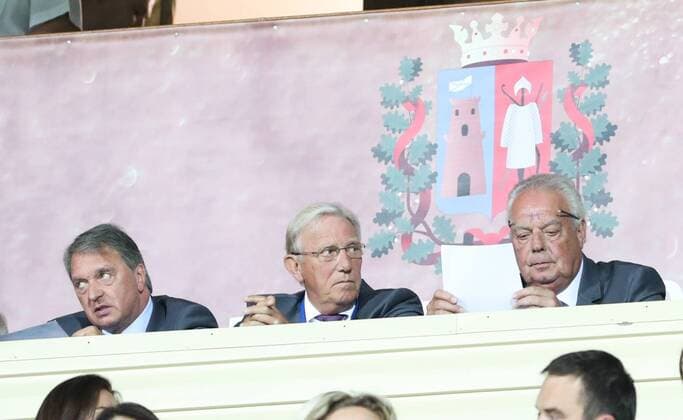 Anderlecht s manager Herman Van Holsbeeck, Anderlecht s secretary general Philippe Collin and Anderlecht chairman Roger Vanden Stock pictured during the first leg of the third qualification round between Belgian first league soccer team RSC Anderlecht and Russian team FC Rostov in the Champions League competition, on Tuesday 26 July 2016, in Rostov-on-Don, Russia. VIRGINIExLEFOUR  x04899228x