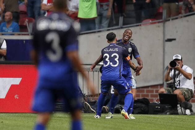 (L-R) Stefanos Athanasiadis of PAOK FC, Djalma Campos of PAOK FC during the UEFA Champions League Third qualifying round first leg match between Ajax Amsterdam and PAOK Saloniki on July 26, 2016 at the Amsterdam Arena in Amsterdam, The Netherlands. Ajax v PAOK Saloniki UEFA Champions League 2016 2017 xVIxxIVx 5898187